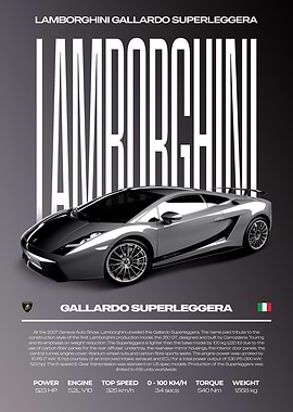 Lamborghini Gallardo Superleggera Car Poster