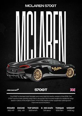 McLaren 570GT Black and Gold Poster