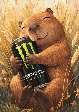 Capybara Hugging Monster Energy Can