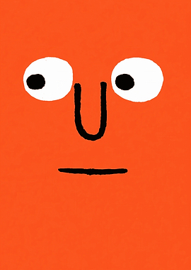 Minimalist Orange Face with Googly Eyes