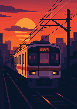 Retro Sunset Japanese Train