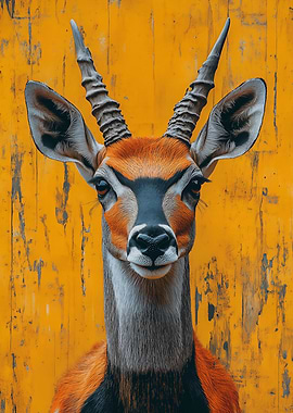 Gazelle Portrait on Yellow Background