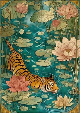 Tiger in a Lotus Pond