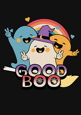Cute Ghosts with Rainbow and Text