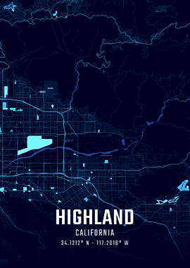 Highland California Midnight City Map