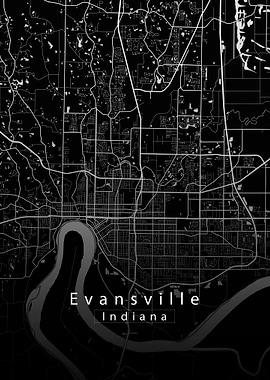 Evansville Indiana City Map black