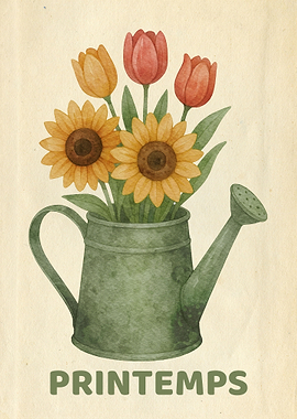 Watering Can with Spring Flowers