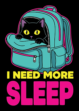 Black Cat in Backpack Needs Sleep