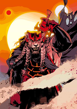 Feline Warrior with Braids and Sword