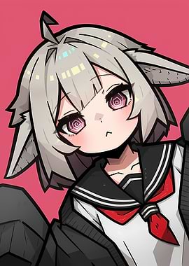 Anime Girl with Cat Ears and School Uniform