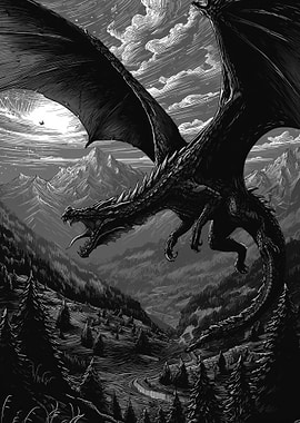 Dragon Flying Over Mountains
