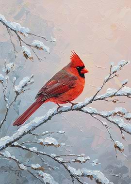 Cardinal on a Snowy Branch