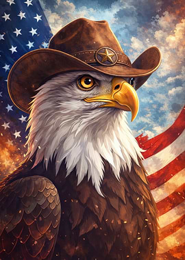 Eagle in Cowboy Hat with US Flag