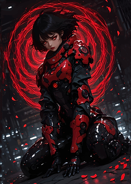 Cyberpunk Warrior with Red Energy