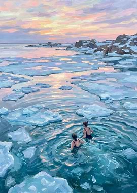 Winter Swim at Sunset