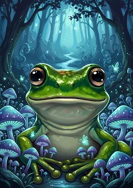 Enchanted Forest Frog and Mushrooms