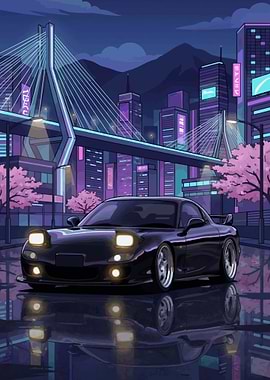 RX7 FD3S JDM Car in Neon City