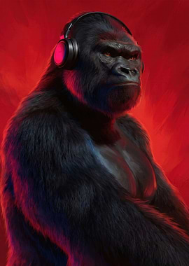 Gorilla Wearing Headphones