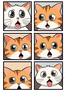 Cute Cartoon Cats with Big Eyes