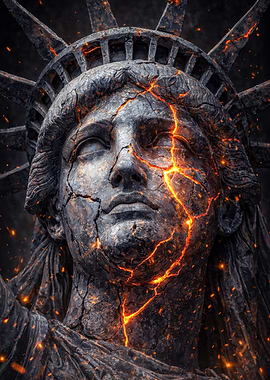 Cracked Statue of Liberty with Lava