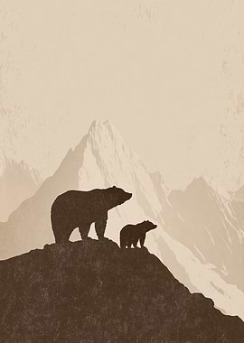 Bear and Cub in the Mountains
