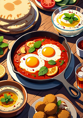 Shakshuka with Pita and Falafel