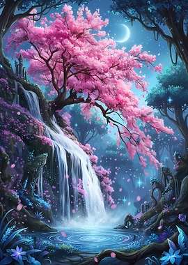 Enchanted Cherry Blossom Waterfall