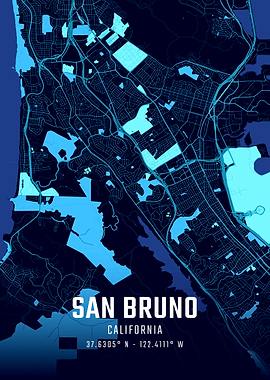 San Bruno California Midnight City Map