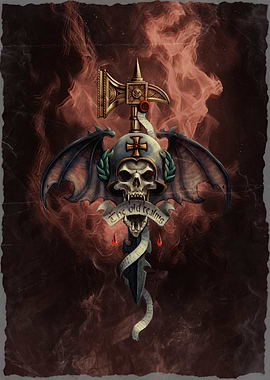 Gothic Skull Emblem with Axe and Wings