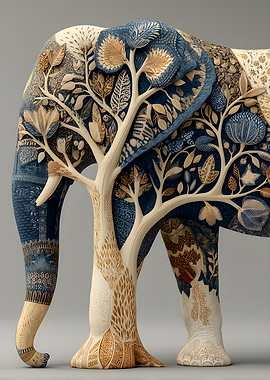 Elephant Sculpture with Tree Motif