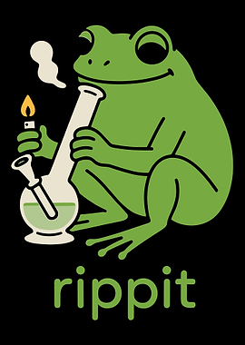 Rippit Frog Poster, Funny Cartoon Frog Wall Art, Chill Humor Black Background Print
