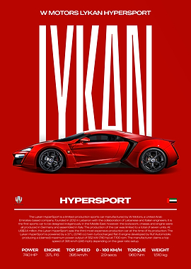 Red Lykan Hypersport Car Poster