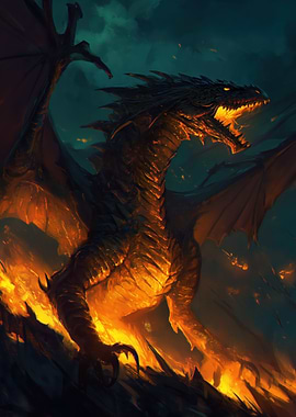 Fiery Dragon in Dark Sky