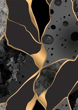 Abstract Black and Gold Marble Pattern