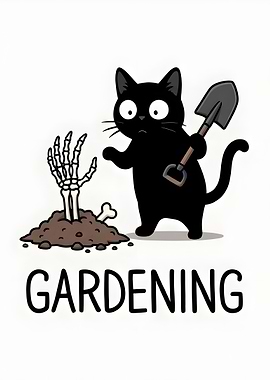 Black Cat Gardening Skeleton