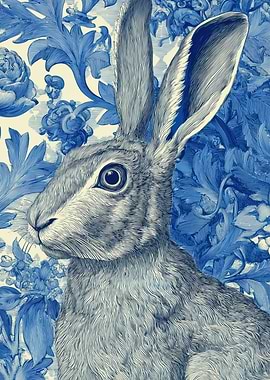 Detailed Hare Illustration with Floral Background