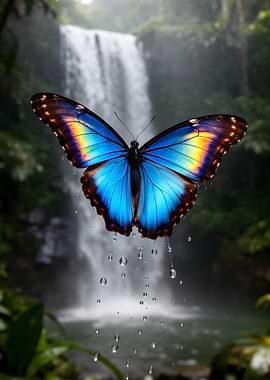 Blue Morpho Butterfly at Waterfall