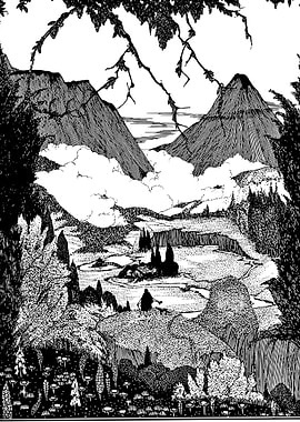 Mystical Mountain Landscape with Figure