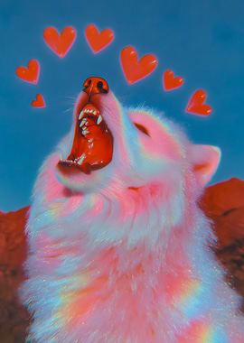 Wolf with Hearts and Rainbow Effect