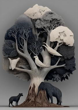 Whimsical Tree with Animals