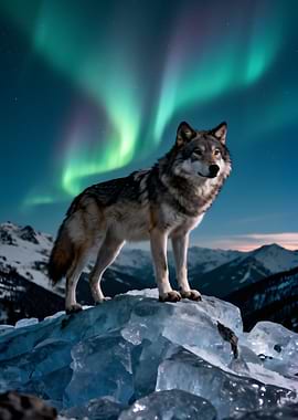 Wolf Under the Aurora Borealis