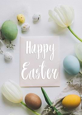 Happy Easter with Tulips and Eggs
