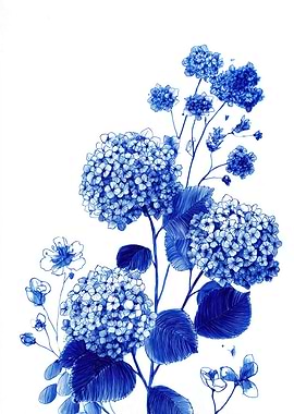 Blue Hydrangea Floral Illustration