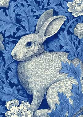 Rabbit in Blue Floral Pattern