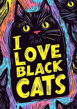 I Love Black Cats Illustration