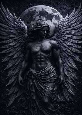 Stone angel with moon backdrop