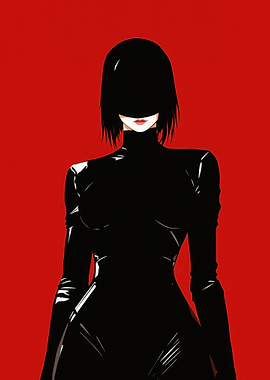 Woman in Black Latex Outfit