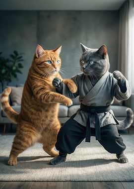 Cats practicing martial arts