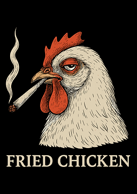 Fried Chicken Rooster Poster, Vintage Smoking Chicken Wall Art, Quirky Farm Animal Print