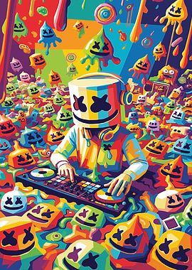 Marshmello DJing with Marshmallow Characters